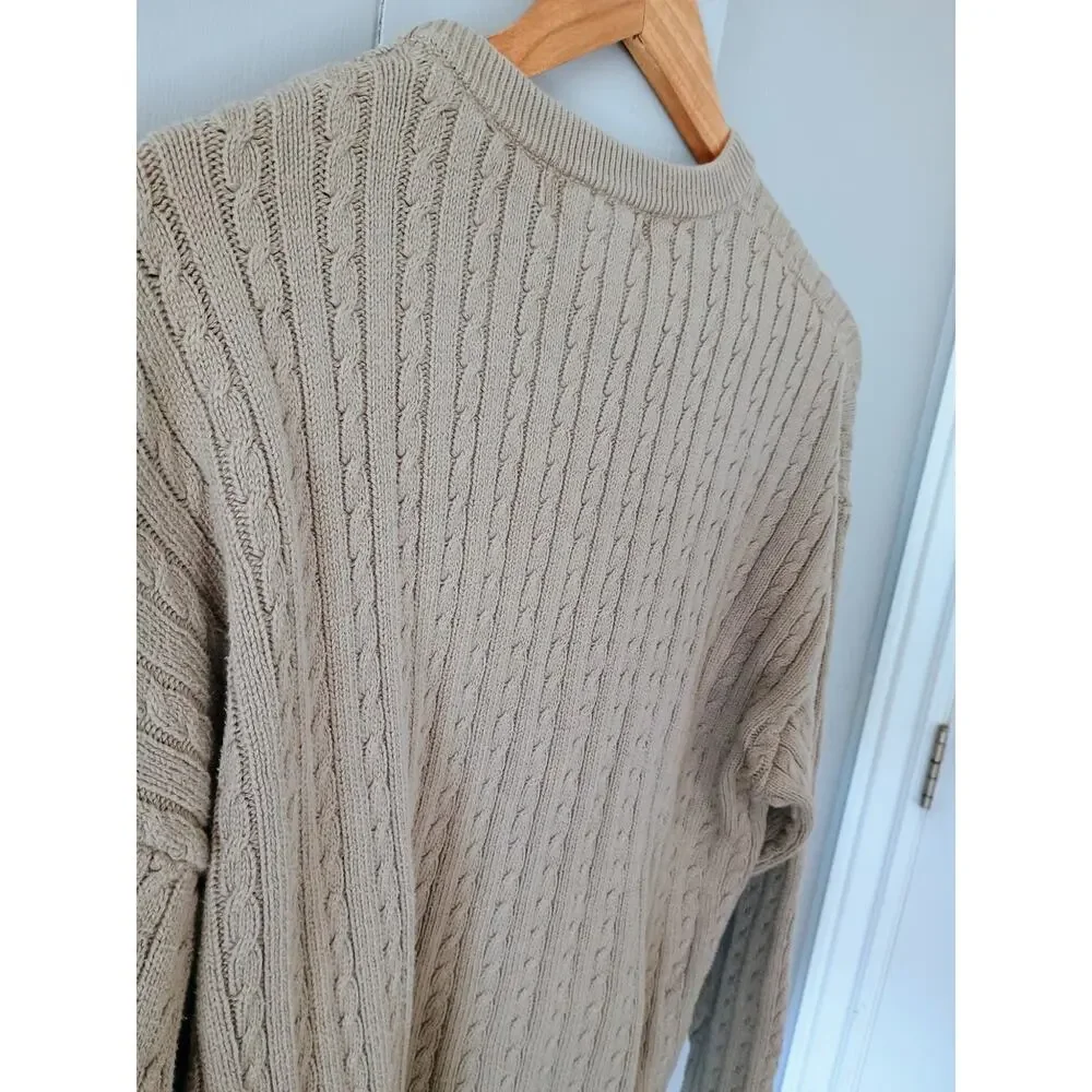 Vtg Shenandoah cotton cable knit crewneck sweater tan Brown M old money